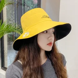 Women's Wide Brim Daisy Bucket Hat Men Summer Double-sided Outdoor Panama Anti-UV Beach Sun Hats Reversible Cotton Fisherman Hat