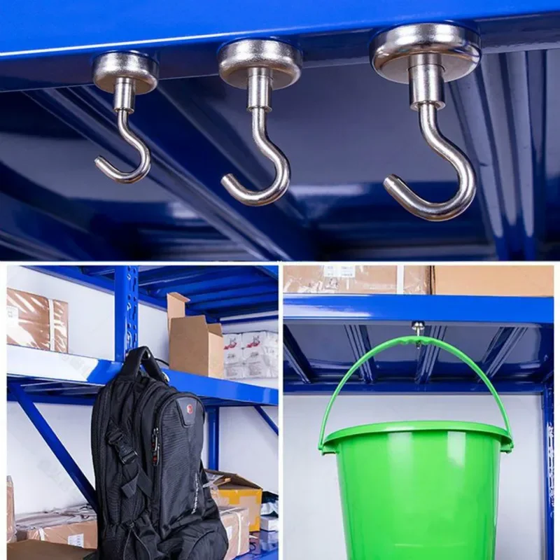 8PCS Strong Neodymium Magnetic Hook Sucker Metal 12kg 5Pounds Diameter 20mm Magnets Quick Hook Shelf Ring For Home Kitchen