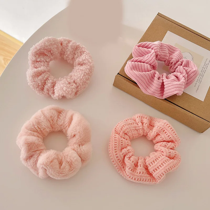 Vintage Plush Knitting  Elastic Hair Bands Women Scrunchie Rubber Band Ponytail Hold Pink Headwear Hair Clip Hair Accessories