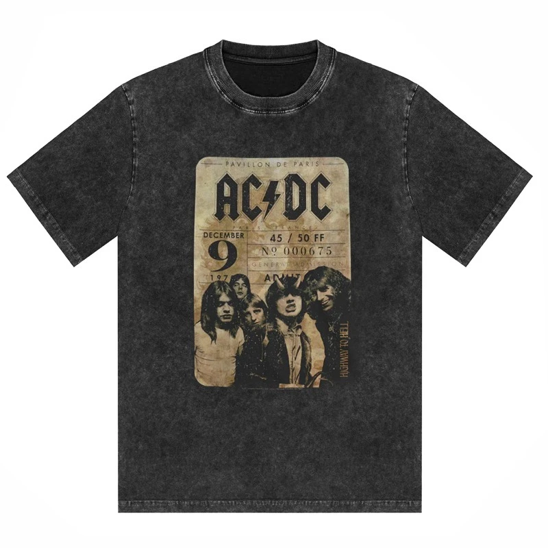 

ACDC Band Punk Rock Washed and Aged Pure Cotton T-shirt High-end Luxury High-end Luxury Is for Both Men and Women Top Y2k