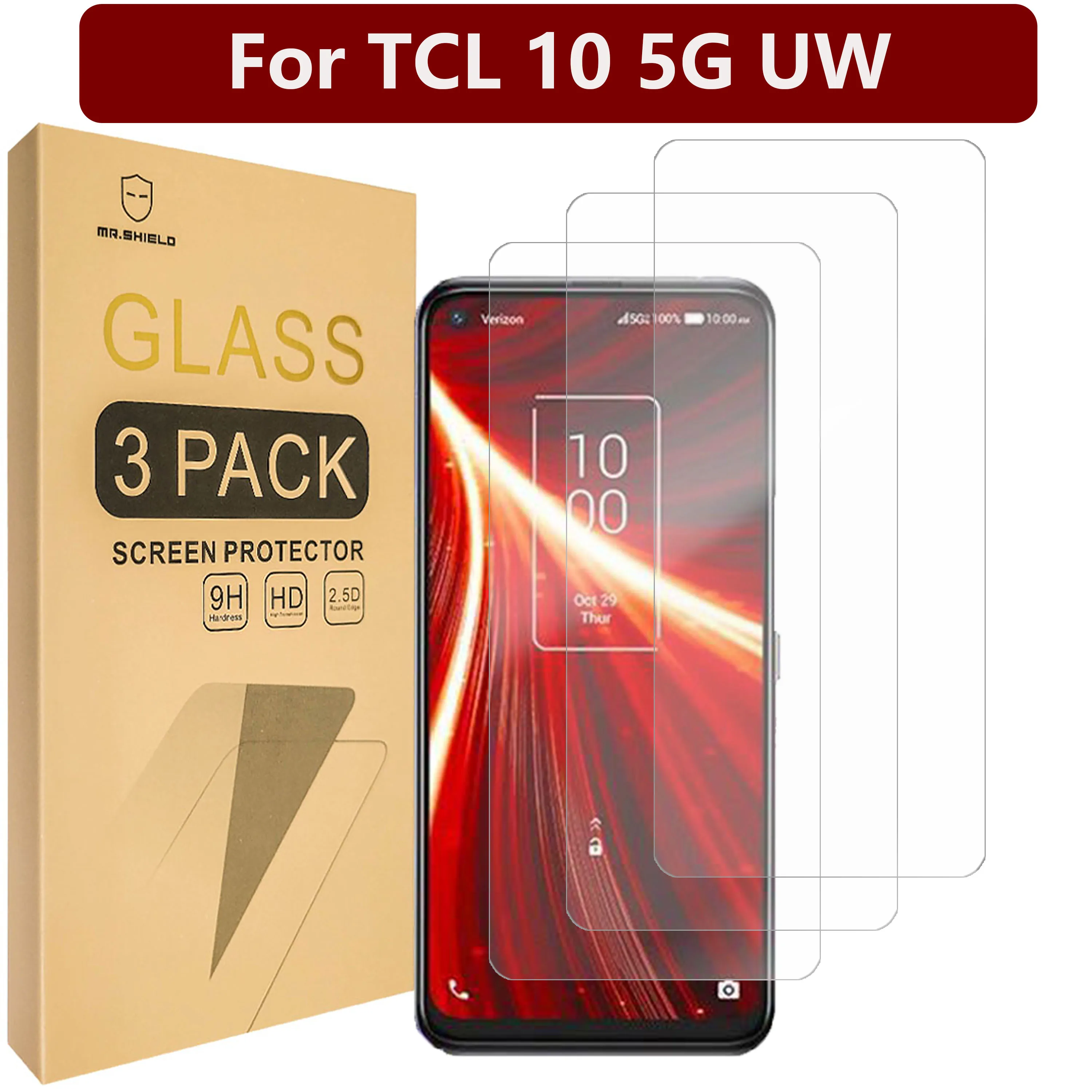 Mr.Shield [3-Pack] Designed For TCL 10 5G UW [Tempered Glass] Screen Protector [Japan Glass With 9H Hardness]