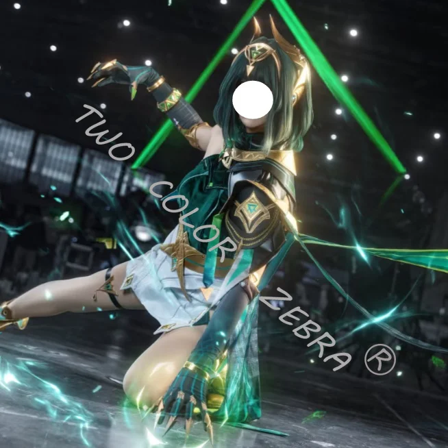Game Genshin Impact Nefer Green Unifrom Cosplay Costume Shawl Teal Top Skirt Cape Wig Set Halloween Comic Con Party Roleplay view 5