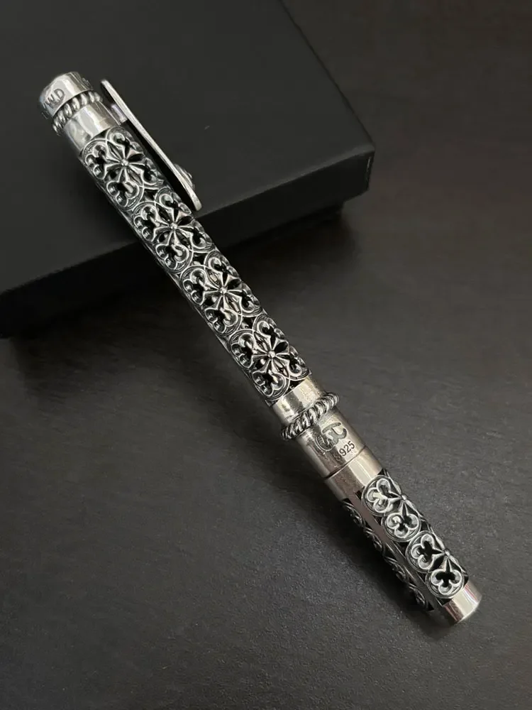 925 silver Ballpoint Pen Vintage and Elegant 925 Silver Hollow Carved, Business Signature Pen High Quality
