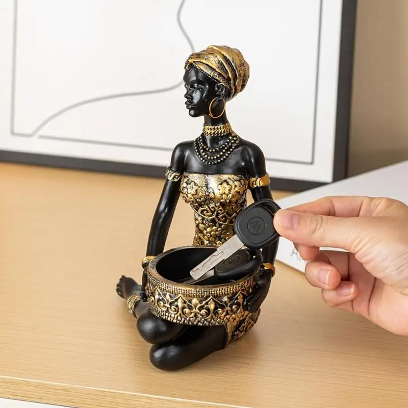 African Woman Sculptures Handmade African Statues Tribal Lady Figurines Ornament X3UC