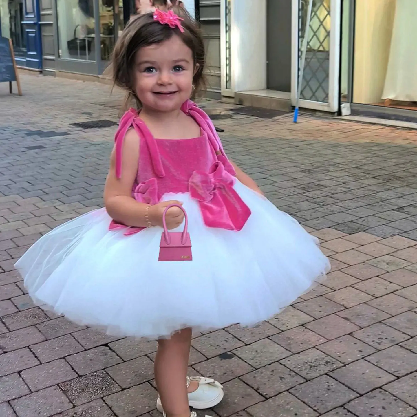 Dreamy Vow D117 élégant rose col plat sans bretelles nœud fleur fille robe enfants fête printemps été Mini bal robe de mariée