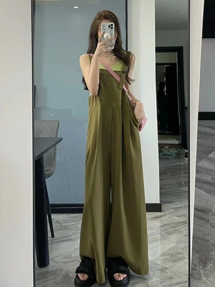 Jumpsuits Women Summer New Arrival Korean Style Fashion Ins All-match Casual Green High Waist Strap Overalls Aesthetic Classic