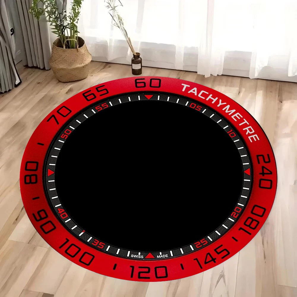Circular Black Minimalist Floor Mat - Watch-Inspired Design Rug for Living Room, Bedroom, Creative Home Decor, Hand Washable