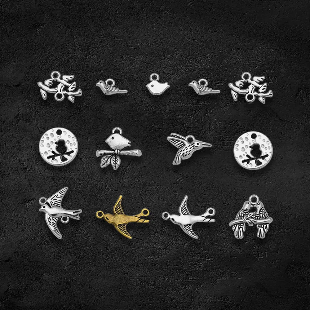 Antique Silver Plated Sparrow Bird Charms Parrot Swallow Pendants For Diy Bracelets Jewelry Making Findings Supplies Accessories
