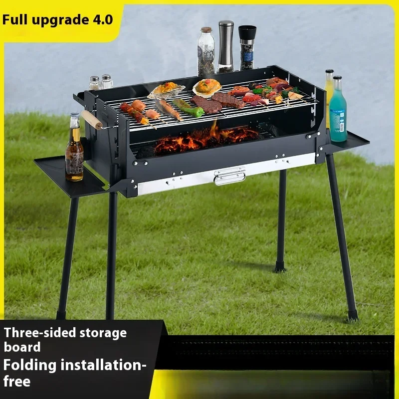 Parrilla de barbacoa portátil para exteriores, parrilla de barbacoa de carbón de acero inoxidable para Patio, hogar, Camping, fogón, fabricación de té y asar