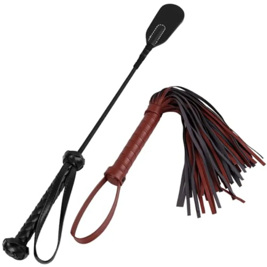

2 PCS Riding Crop for Horse, 18 Inch Horse Whip with 20 Inch PU Leather Premium Riding Crop for Equestrian Sports, Black, Red