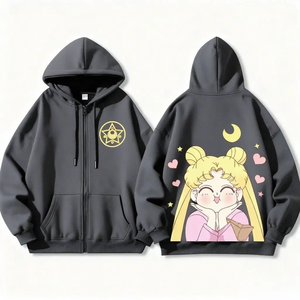 

Sailor Moon Anime Zipper Hoodie Jacket Men Women Oversized Casual Autumn Winter Y2k Clothes Streetwear Graphic Print Sweatshirt