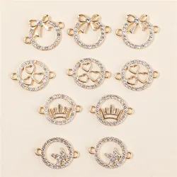 10Pcs/lot Mixed Gold Color Crystal Connector Charm Bow Crown Star Pendant Fashion Diy Women Jewelry Necklace Bracelet Making