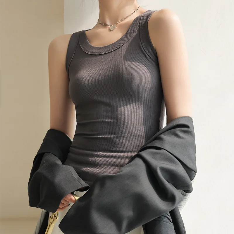 Modal Ribbed Cotton Workwear Tank Top Women's Basic Camisole Anti-Light Skin Tightening Shirt Prevents Side Breast Exposure