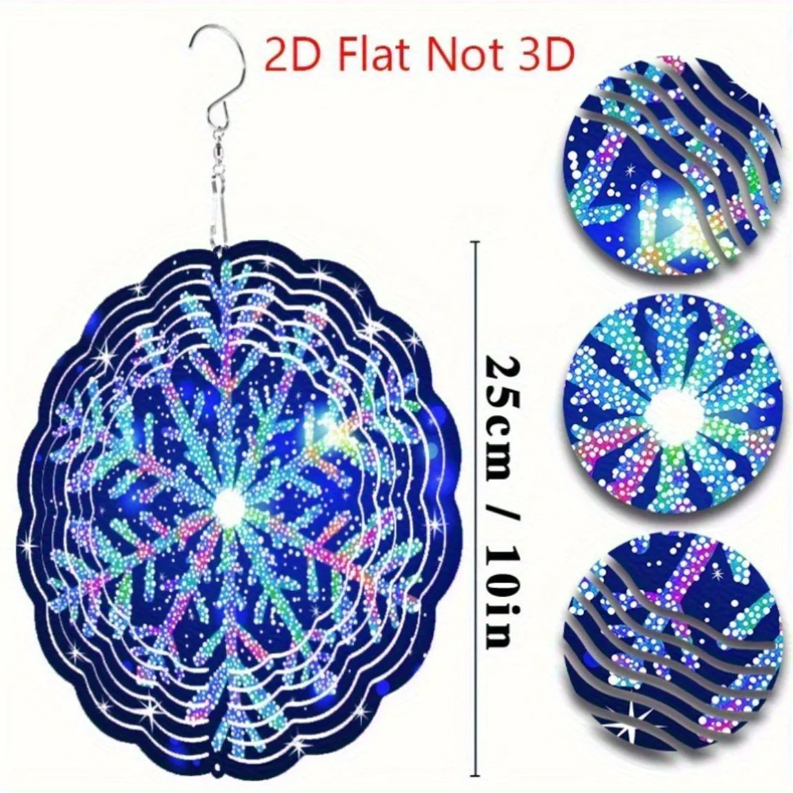 CIFBUY Metal Wind Chime 3D Snowflake Glitter Hanging Ornament For Indoor Outdoor Yard Garden Patio Colorful Decor