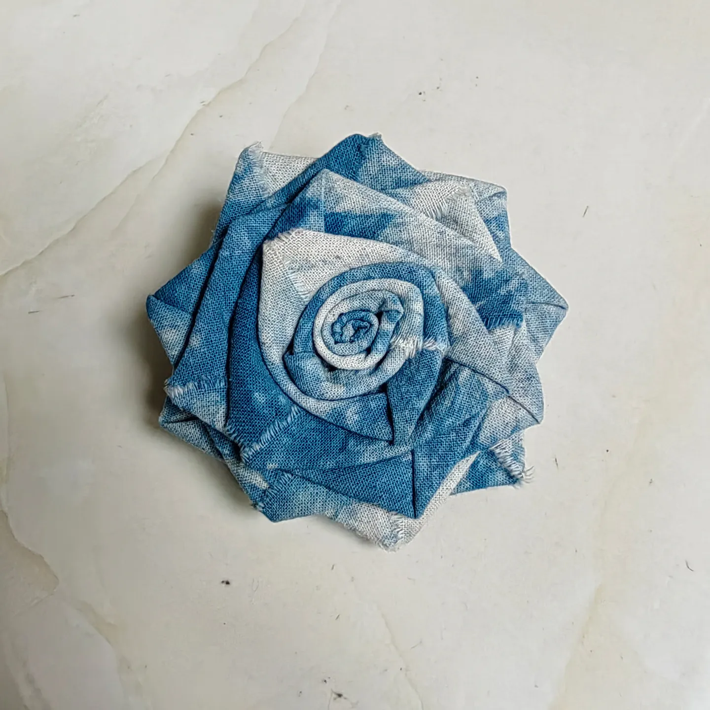 Handcrafted Indigo Tie Dye Fabric Rose Flower for Journals Gift Wrap and DIY for Floral Arrangements and Textile Projects