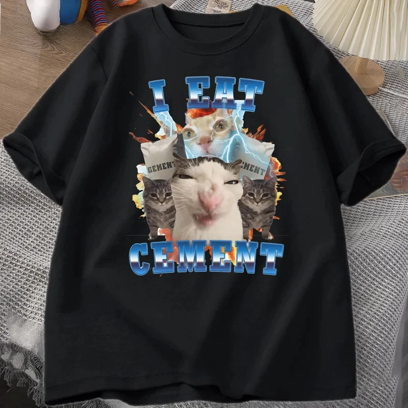 Ich esse Zement Lustige Katze Meme T-Shirt Kurzarm Dumme Hässliche Katzen Bedrucktes T-Shirt Lässige O-Ausschnitt Grafik-T-Shirts T-Shirts Frauen