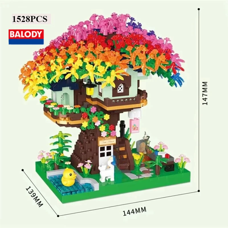Mini blocs belle Architecture fleur arbre maison Cherrry Sakura briques de construction jouets amusants bricolage cabine fille cadeau anniversaire