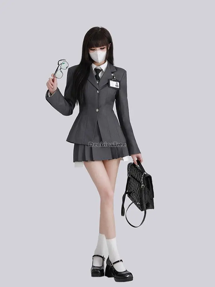 2023 new improved korea fashion style jk uniform long sleeve coat shirt pleated short skirt three pieces suit set daily jk s795