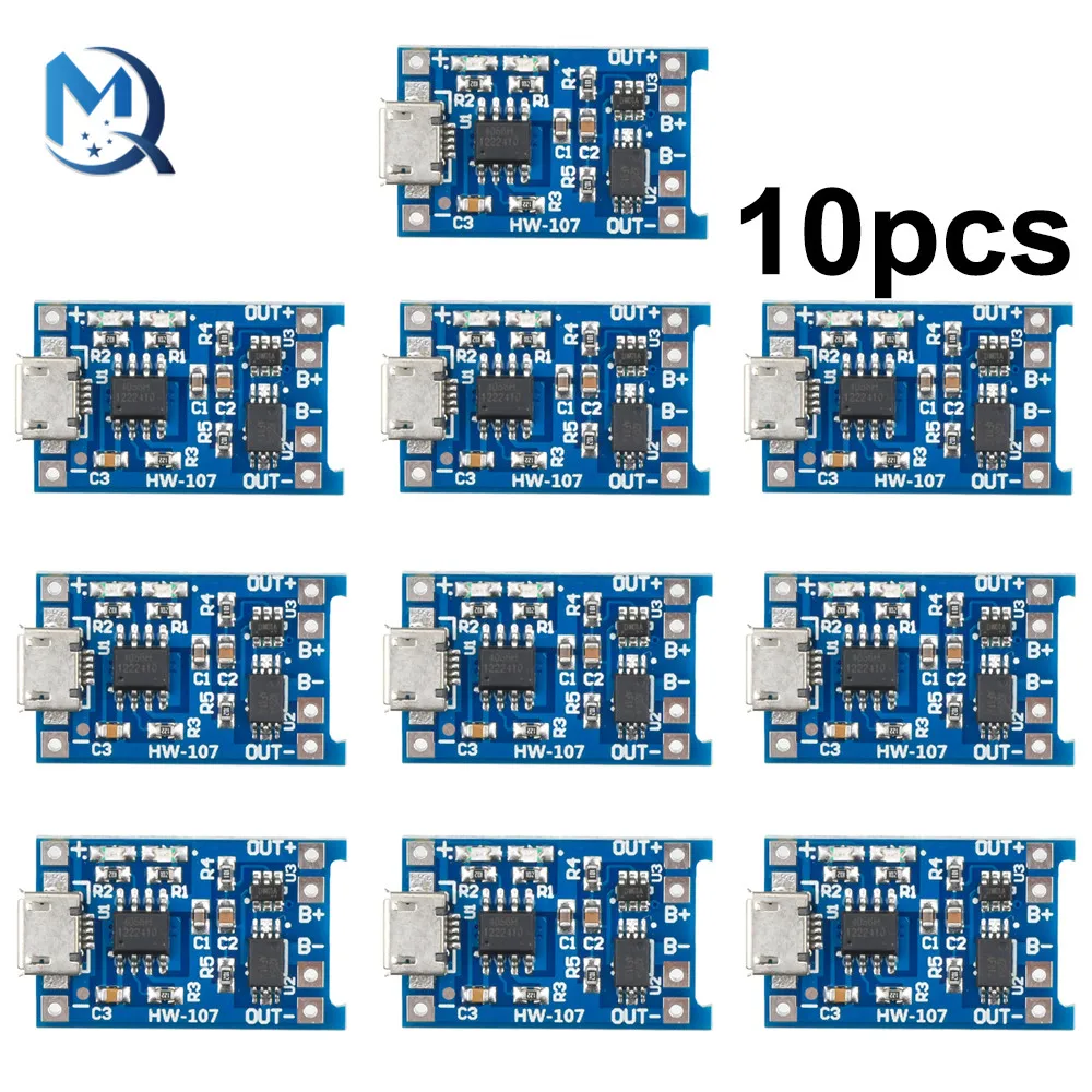 10pcs 5V 1A 18650 TP4056 Lithium Battery Charger Module Charging Board With Protection Dual Functions 1A Li-ion