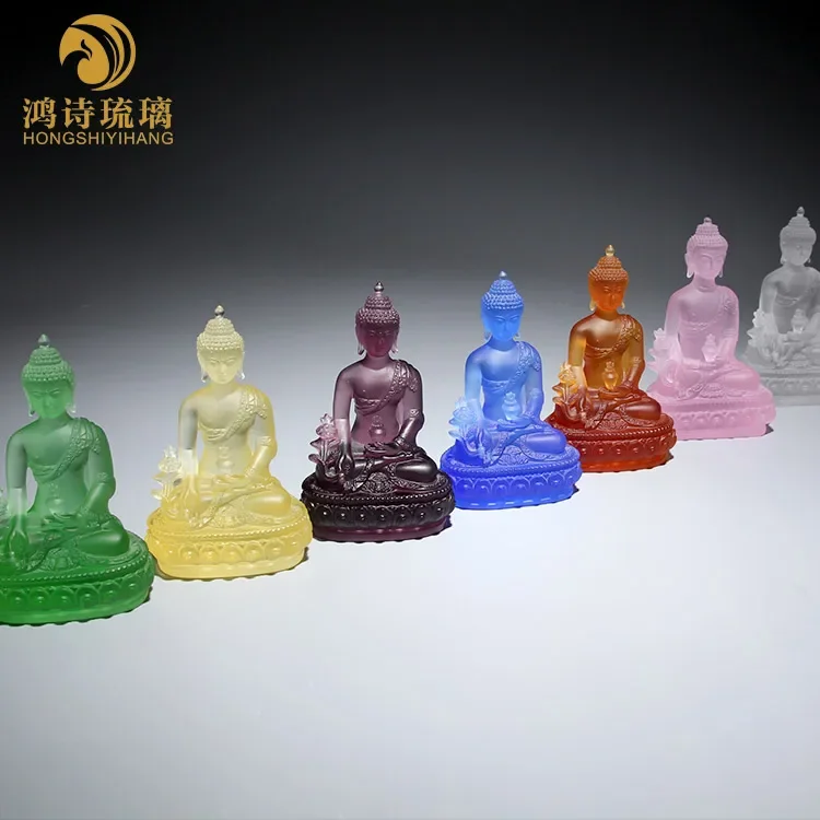 Sakyamuni Pharmacist Buddha Crystal Buddha Blue Base Seven Buddhas Worship Pharmacist Glazed Light Tathagata Household Ornaments