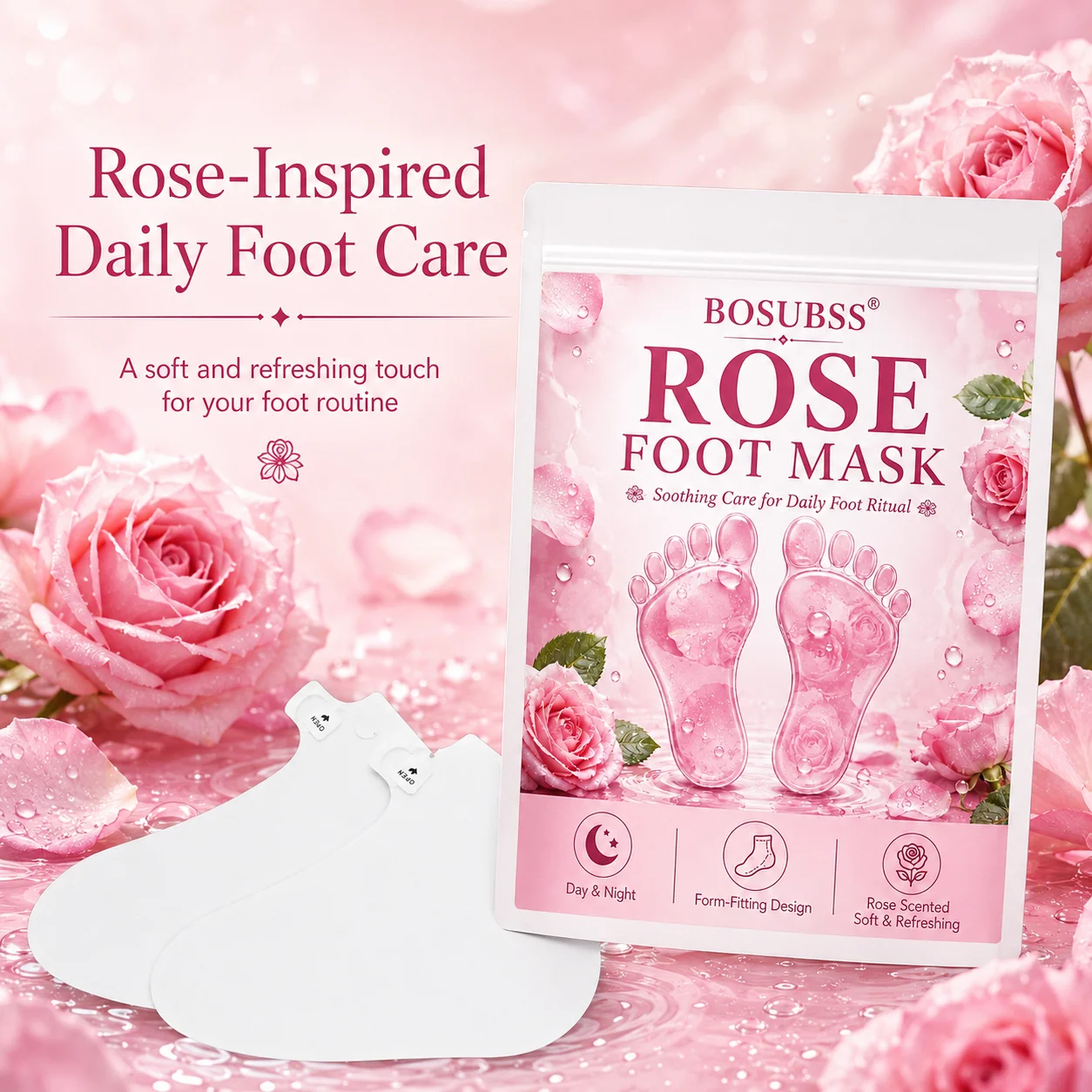 1 Pair Moisturizing Foot Mask Socks, Rose-Inspired Foot Care Booties with Adjustable Ankle Closures