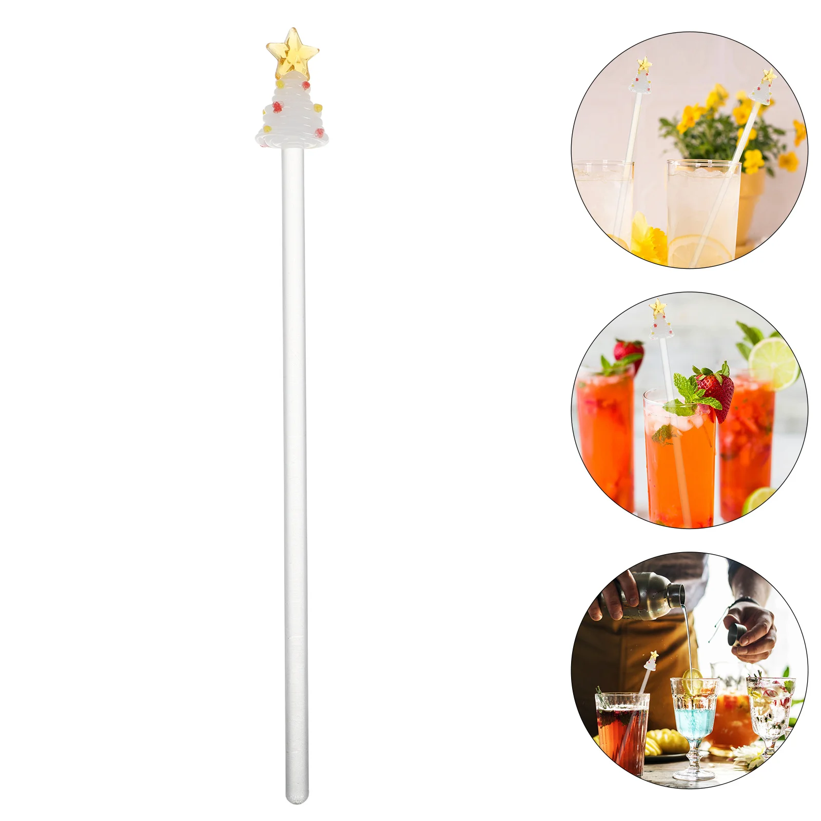 

Christmas Tree Glass Cocktail Swizzle Sticks Long Handle Stirring Rod for Coffee Juice Holiday Party Bar Decor