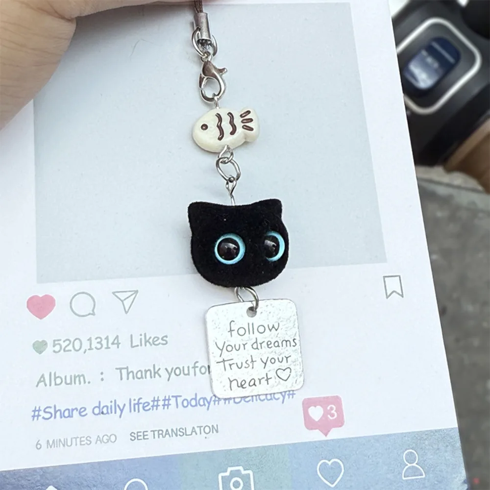 

Cellphone Lanyard Black Cat Pendant Keyring Key Chain Hanging Ornament Y2K Phone Charms Cartoon Bag Decorative