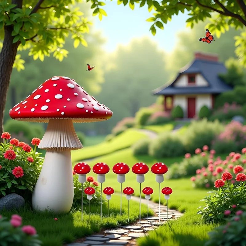 AT63-Lawn Yards Indoor Outdoor Garden Stakes 20PCS Red Fairy Mushroom Decorations Craft Inset Decoration