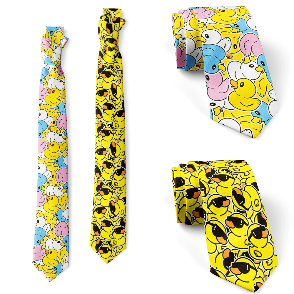 

New Cartoon yellow duck tie 3D printing fashion Harajuku cute 8cm wide shirt with tie suitable for neutral Gravata