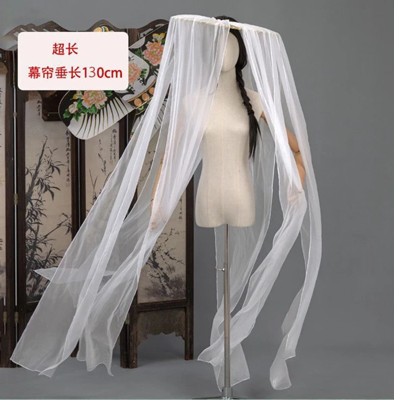 Women Hanfu Cap With Long Veil White Chinese Ancient Tradition Hanfu Hat Douli Hat Cosplay Prop Hanfu Knight Hat White For Women