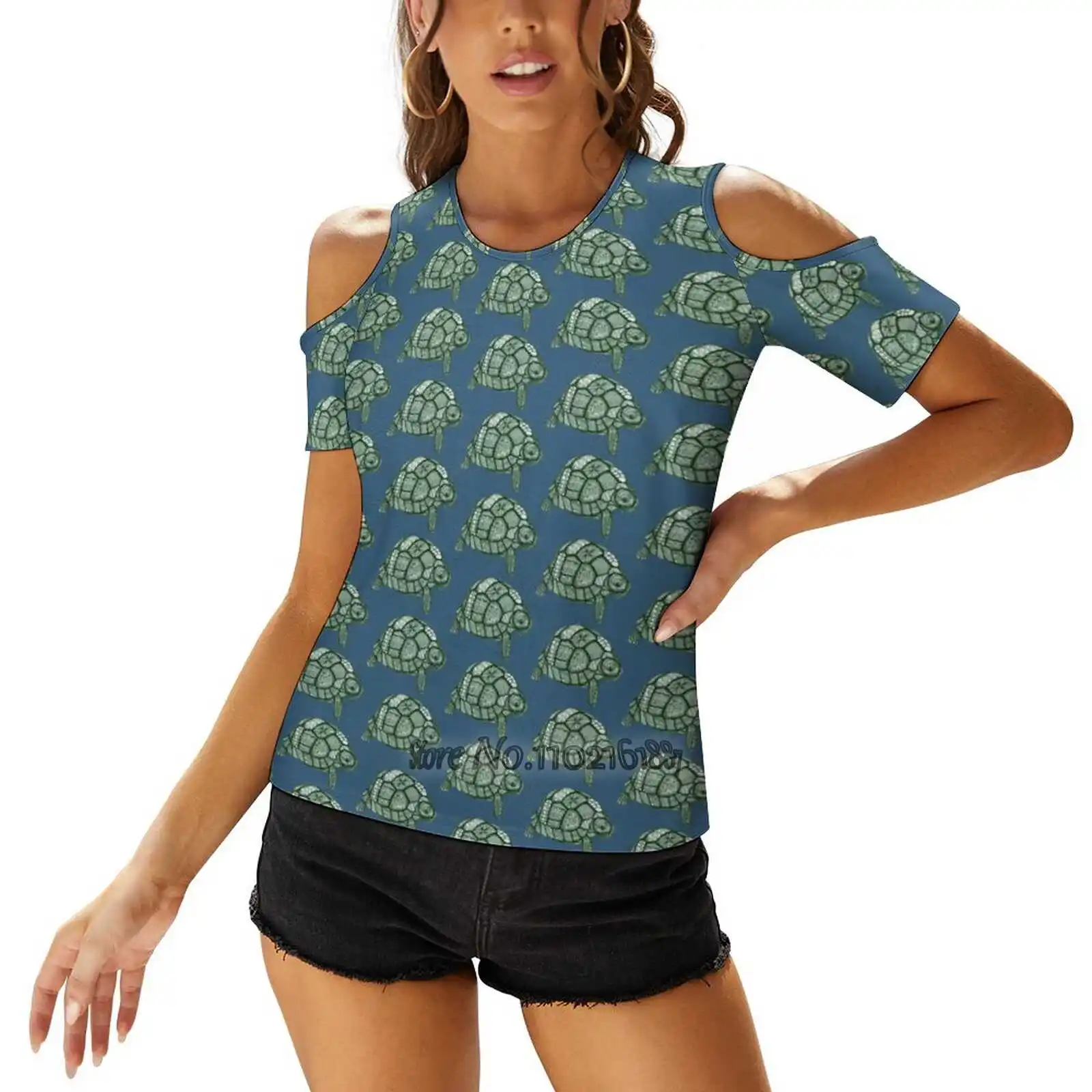 Turtle Woman Tshirts Printed Tops Fashion Graphic T Shirt Harajuku Short Sleeve T-Shirt Turtle Tortoise Aquatic Green Doodle