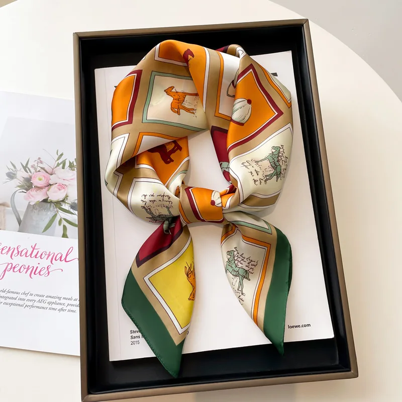 Luxe Twill Vierkante Zijden Sjaal voor Vrouwen Ontwerp Stola Hijab Kleurrijke Print Wraps Dame Hoofdband Sjaal Bandana 2023 Nieuwe Foulard