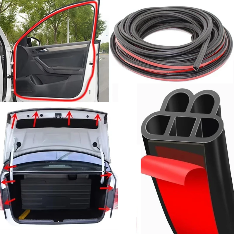 Car Door Seal Strip Double Layer Auto Trunk Seal Rubber Strip 5m/8m/10m Noise Insulation Sealant Sound Isolation Sealing Strips