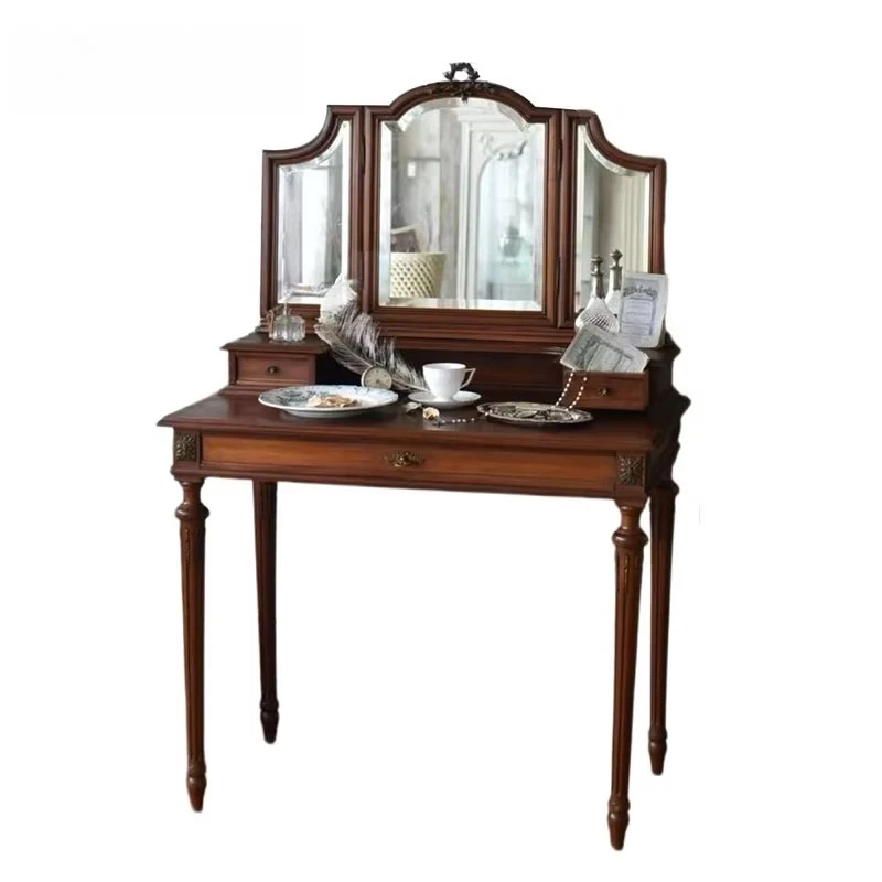 American-style Vintage Solid Wood Modular Durable Dressing Table Carved Decorations Princess-style Bedroom Hotel Makeup Table