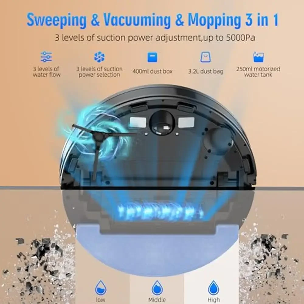 3-in-1 Vacuum Mop Combo 60 วัน Self Emptying Station LiDAR นําทางสูงสุด 5000Pa ดูดหุ่นยนต์ทําความสะอาด 6 โหมดทําความสะอาด Alexa