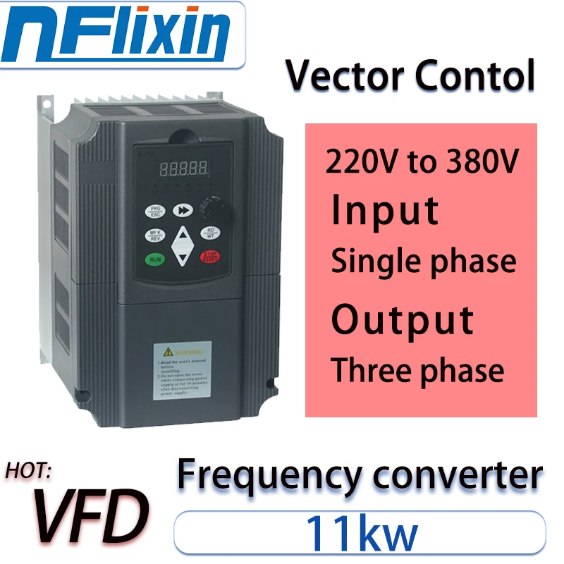 11KW VFD Single Phase 220V Input To three-Phase 380V Output  Frequency Inverter For Sewage Pump Motor