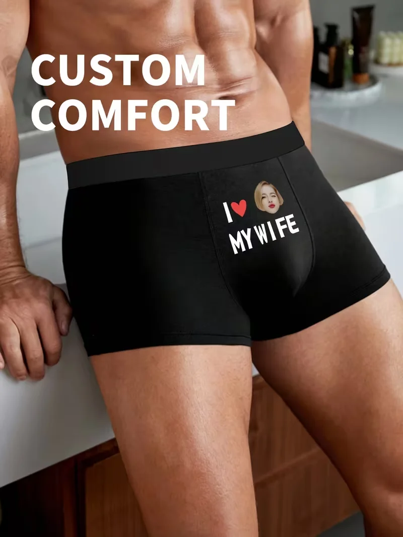Customizable 1-Pack Sexy Men's Boxer Shorts with Portrait Design for Valentine's Day And Anniversaries Comfortable Elastic Fit f