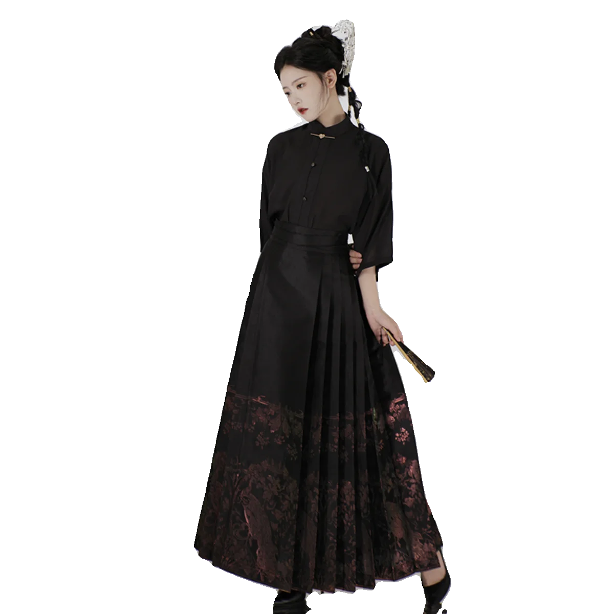 Original Hanfu of-pearl Phantom Color-changing Woven Gold Horse Face Skirt 4.5m with one-piece five-fold solid color.ONLY SKIRT