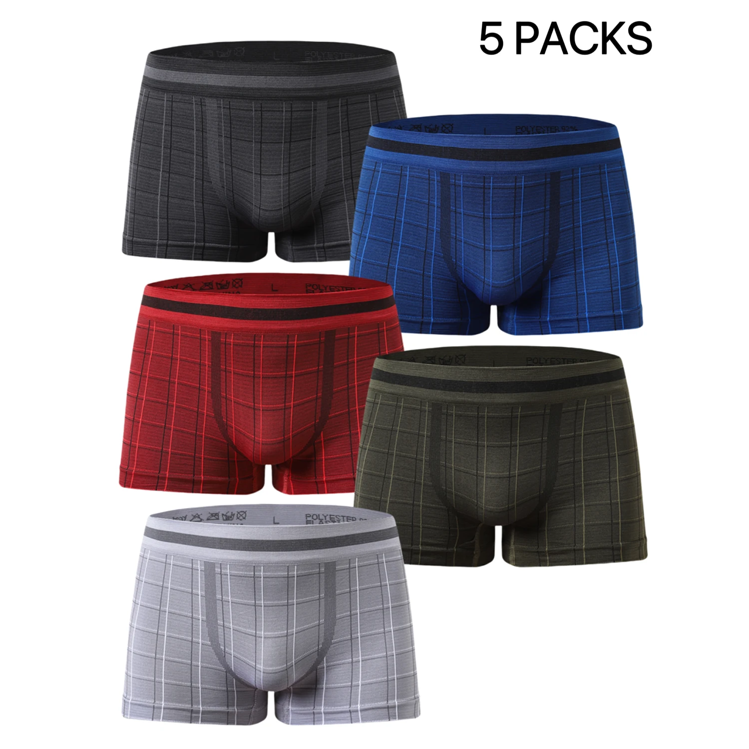 

5 шт. бесшовные мужские трусы-боксеры модные клетчатые анти-ролльный подол эластичный пояс удобное нижнее белье для подростков