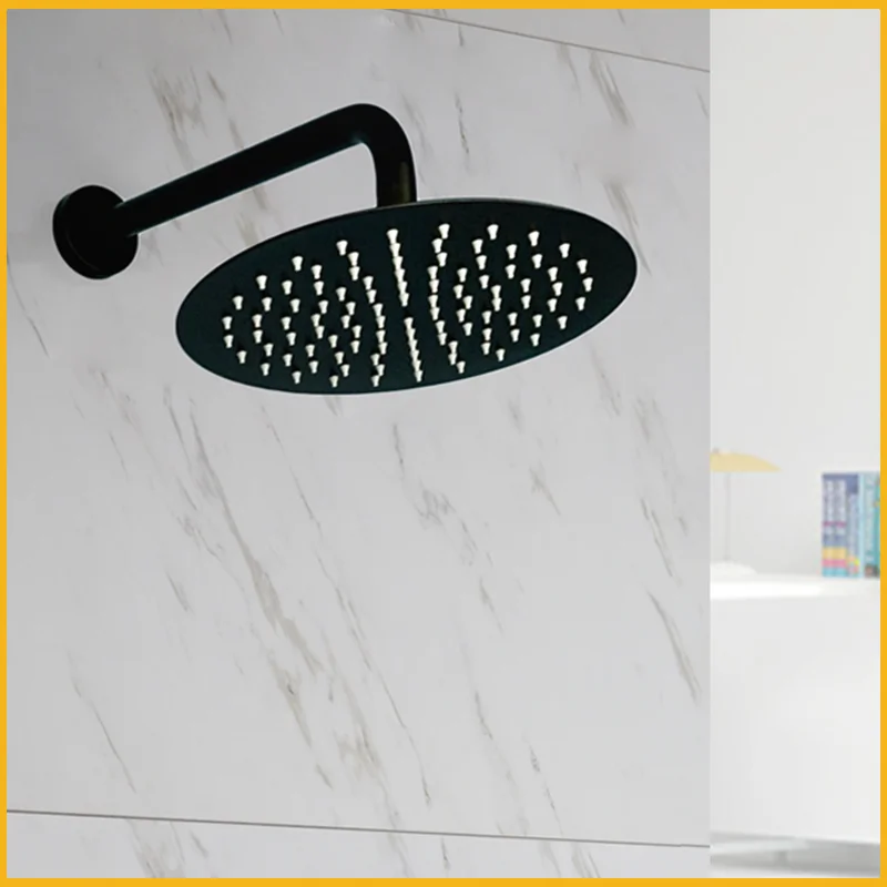 Imagem -06 - Round Stainless Steel Slim Shower Head Pressurizado Rain Shower Head Wall Mounted Braço de Chuveiro Acessórios do Banheiro em 10 em 12 em