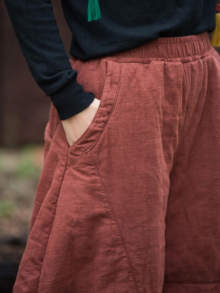 Retro Cotton Linen Lantern Pants Winter Warm Thick Cotton-padded Trousers Women Harajuku Black Pants Clothes Original Design New