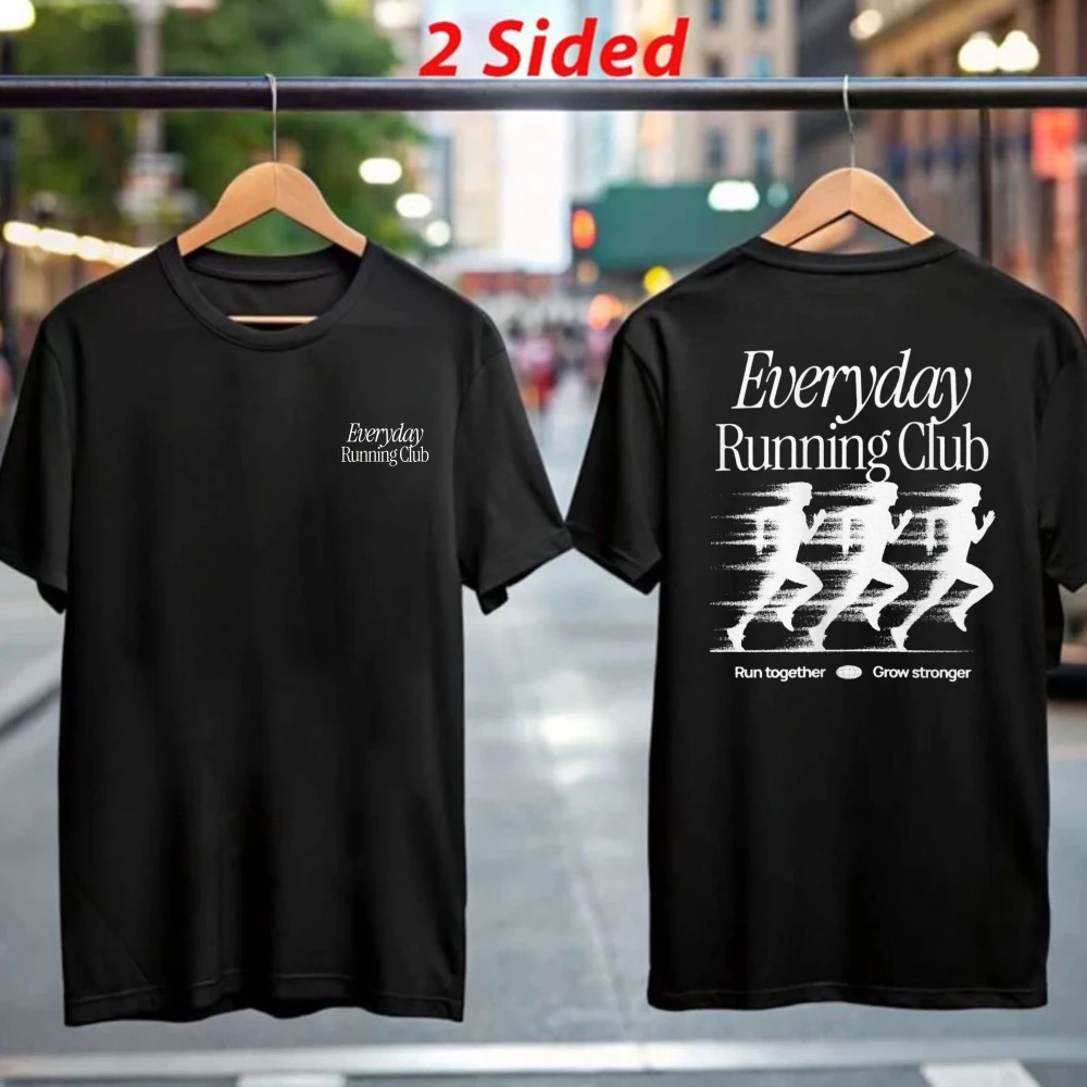 Everyday Running Club Tee Vintage Runner Graphic Fitness Shirt Unisex Trendy Summer Gym Sports Tops Cotton Short-sleeve Tees