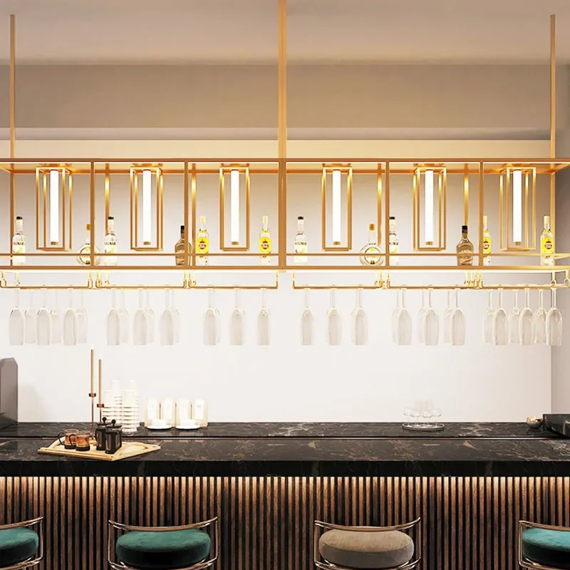 

Shelf Liquor Display Wine Cabinets Bar Kitchen Salon Inverted Hanging Wine Racks Metal Commercial Meuble Vin Hotel Furniture