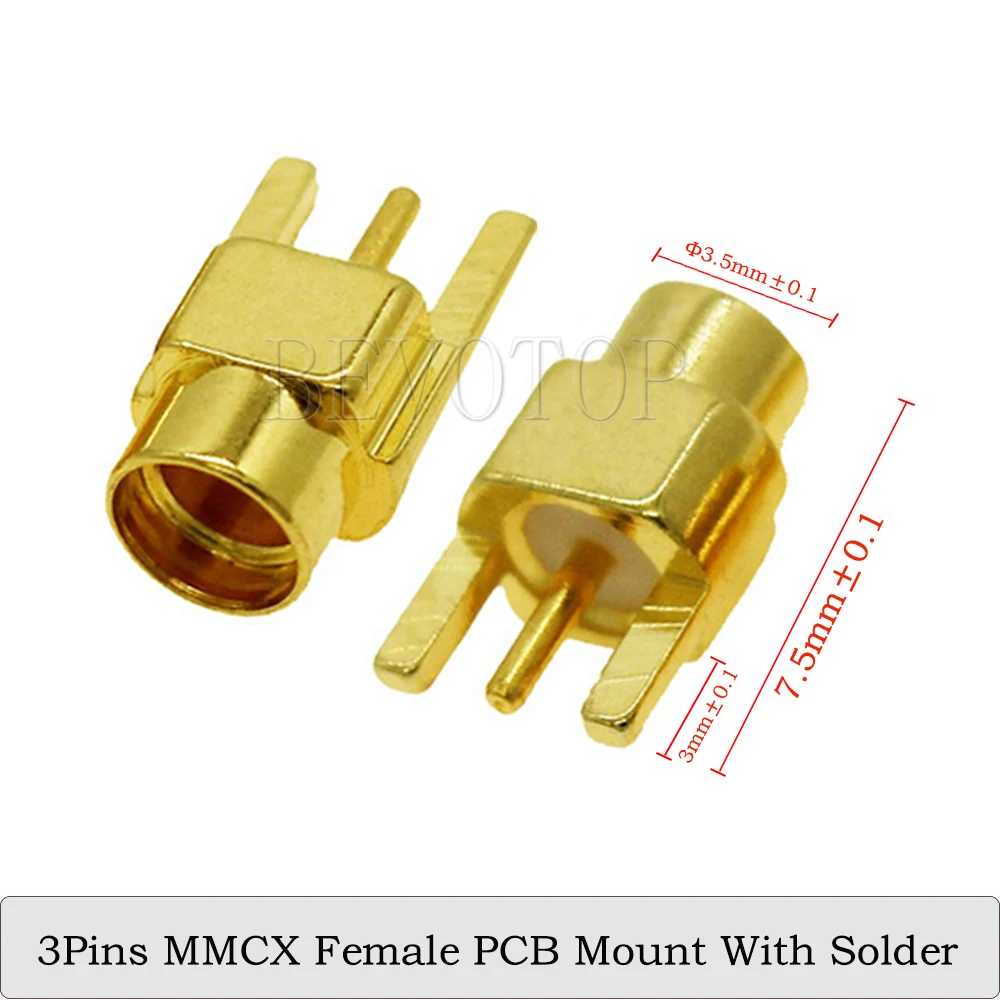 10Pcs/Lot MMCX Female Jack Connector PCB Mount With Solder Straight Goldplated 3 Pins MMCX RF Connector