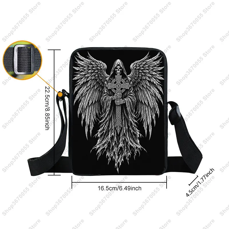 Gothic Cross Wing Cossbody Bag Women Handbag Heavy Metal Grim Reaper Skull Shoulder Bag for Travel Phone Wallet Holder Bookbag