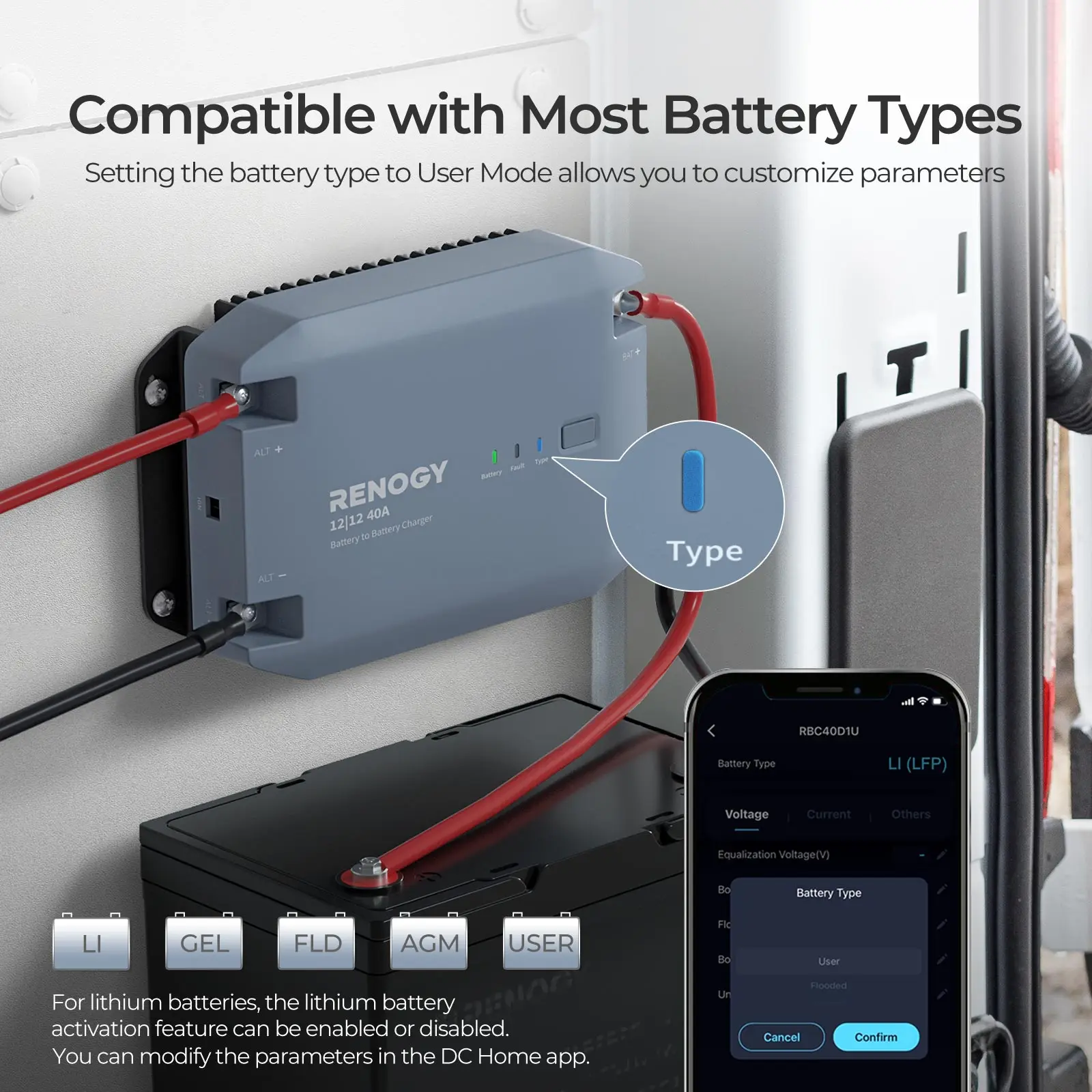 Renogy 12V 40A DC to DC Battery Charger for RVs