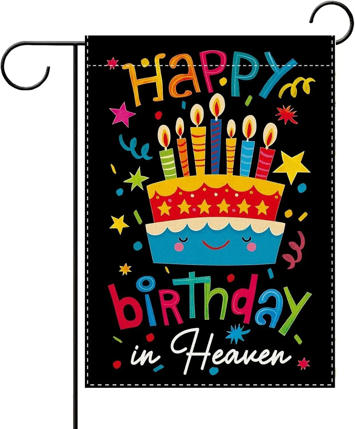 Memorial Happy Birthday in Heaven Cake Decorative Garden Flag, Colorful Ribbons Funeral Small Yard Outside Decoration Sympat AAS