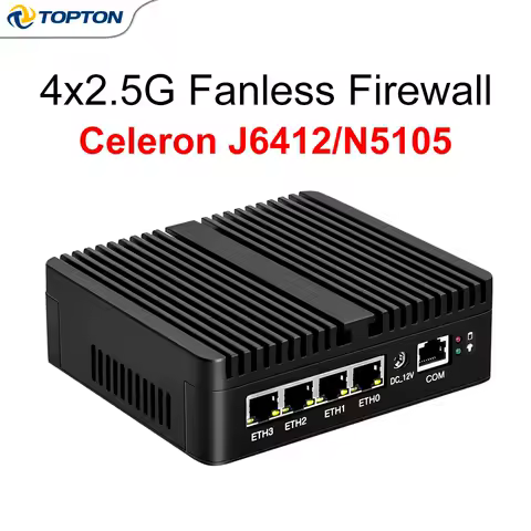 Topton Firewall Router 4x2.5G LAN Solid Fanless Mini PC Intel Celeron J6412 N5105 J5005 6305 pfSense Home Server Computer