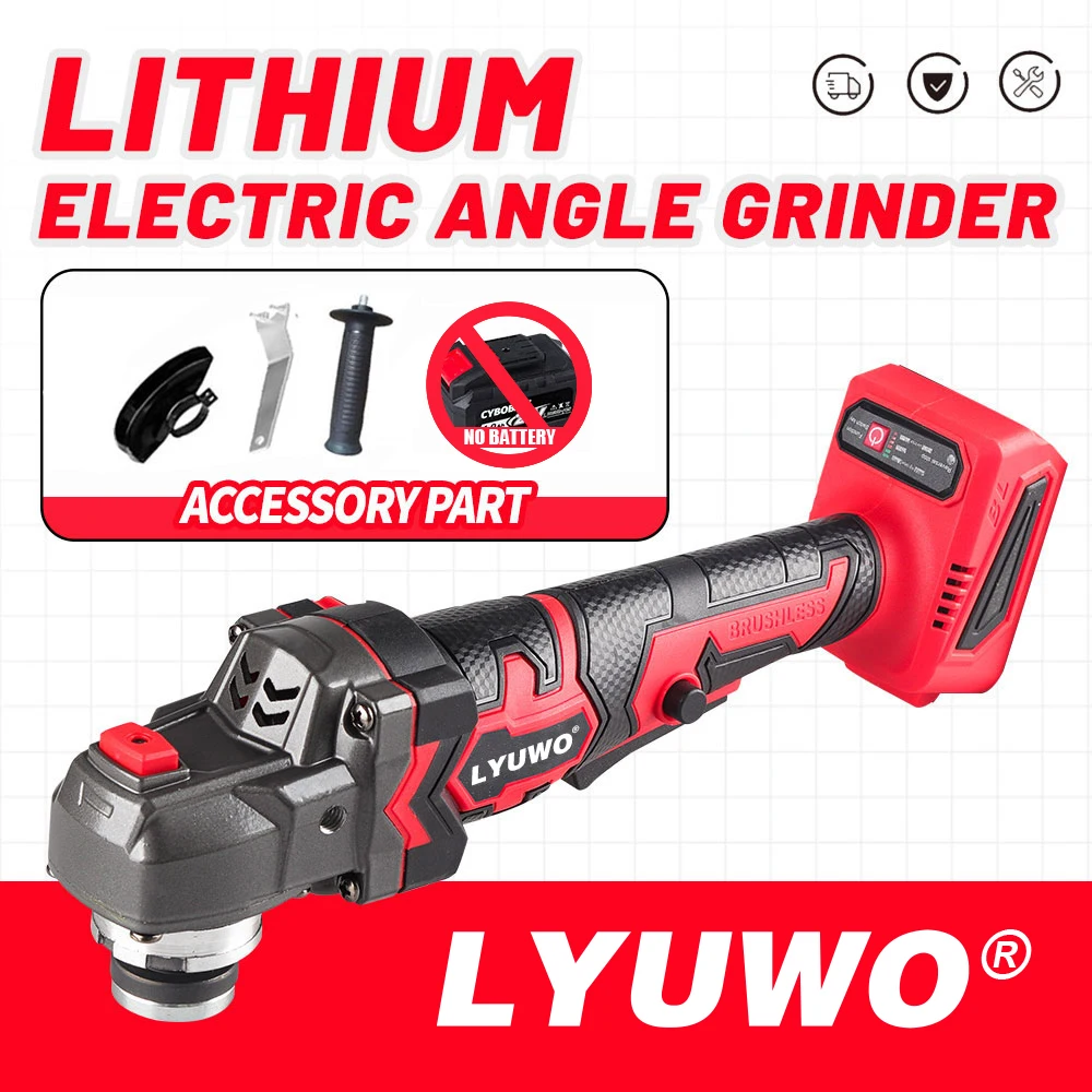 

LYUWO 100 мм Бесщеточная литиевая электрическая угловая шлифовальная машина Перезаряжаемая режущая машина Высокомощная полировальная машина 21 В Электрический инструмент