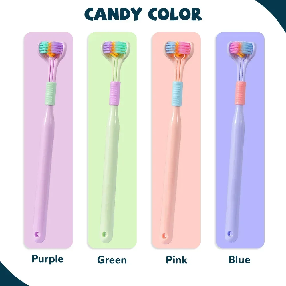 3-Sided Toothbrush cerdas macias para adultos, raspador de língua, limpeza profunda, Oral Care, escova de 360 graus, 1 Pc, 2 Pcs, 3 Pcs, 5Pcs